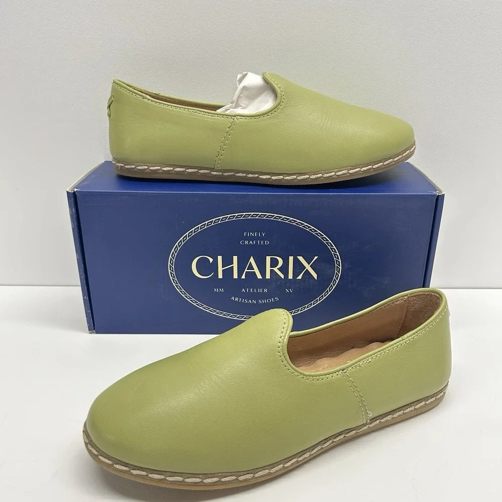 Charix Shoes Women's Pistachio Slip-On Leather Flats Size EU 39.5 US 9 Casual